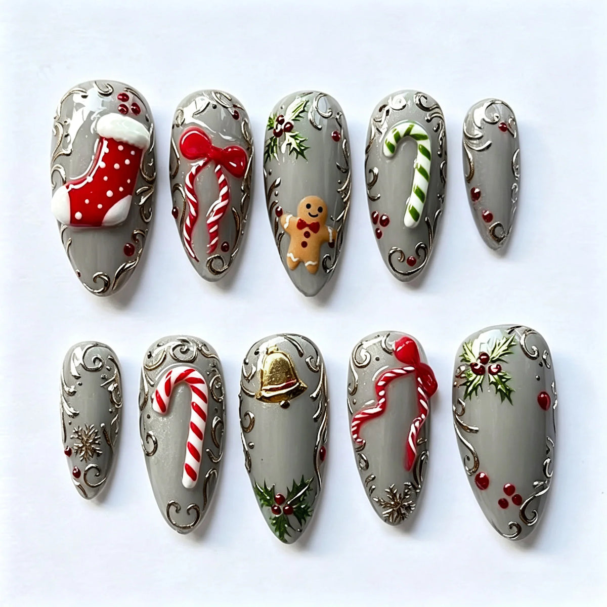 Press-On Nail Set Peel-And-Stick Holiday Designs Reusable