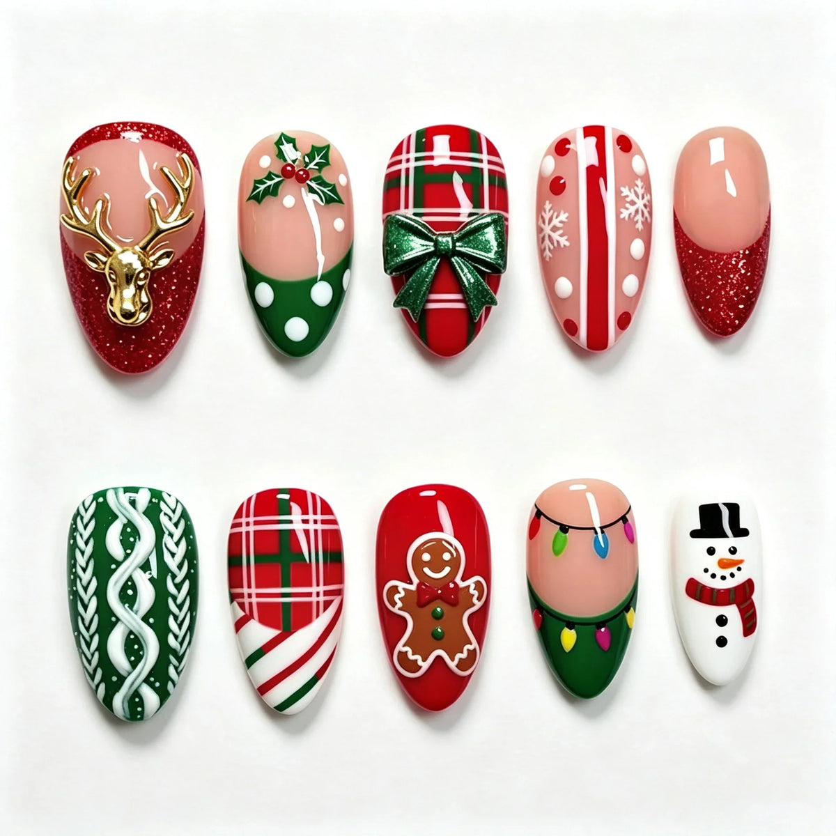 Press-On Nail Set Salon-Quality Holiday Designs 24-Piece Kit