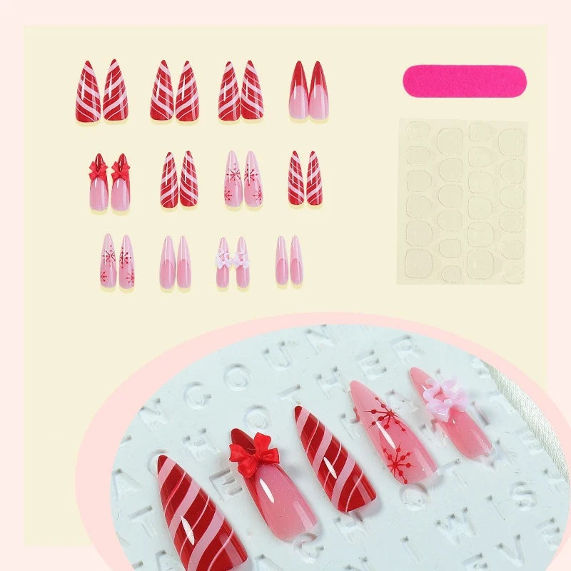 Press-On Nail Set Self-Adhesive 3D Star Christmas Designs