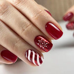 Press-On Nail Set Self-Adhesive Holiday Snowflake & Candy Cane