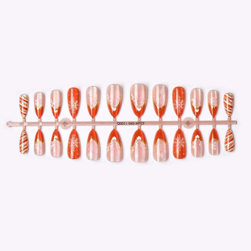 Press-On Nail Set Snowflake & Heart Designs