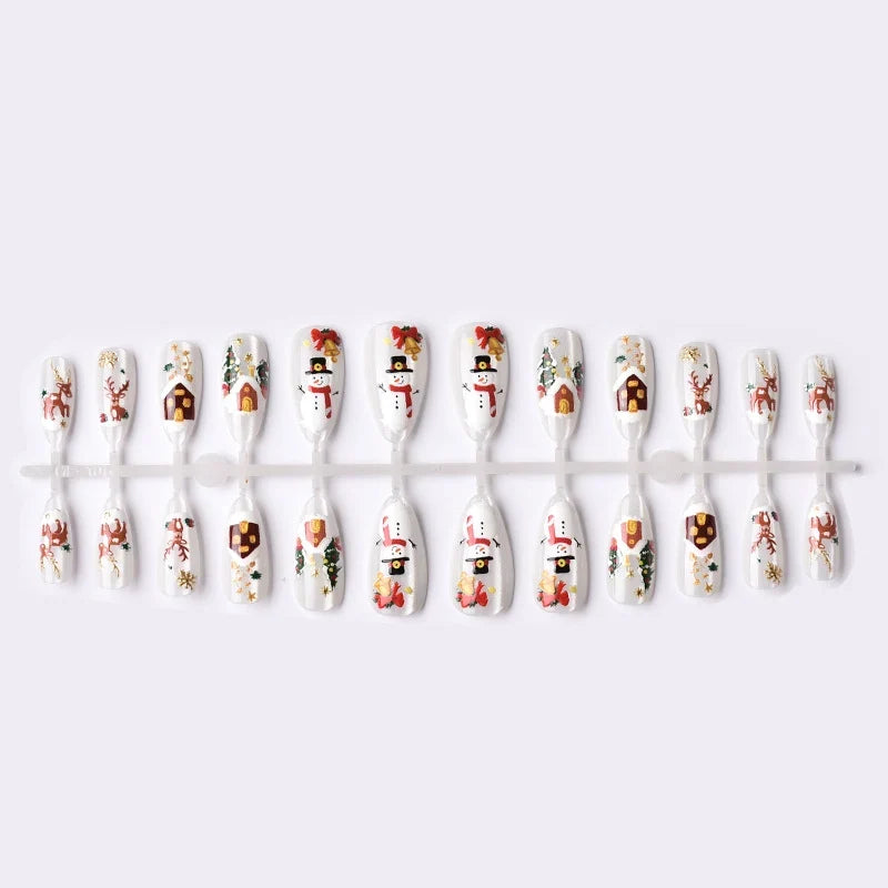 Press-On Nail Set Winter Designs Adhesive Tabs & Reusable