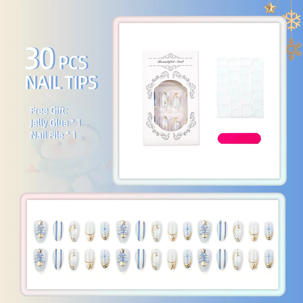 Press-On Nail Set Winter Designs Easy Application
