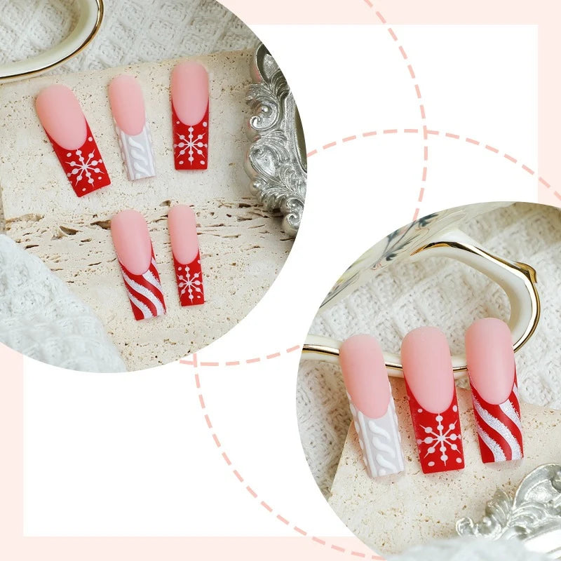 Press-On Nail Set Winter Snowflake Designs Easy Apply Long-Lasting
