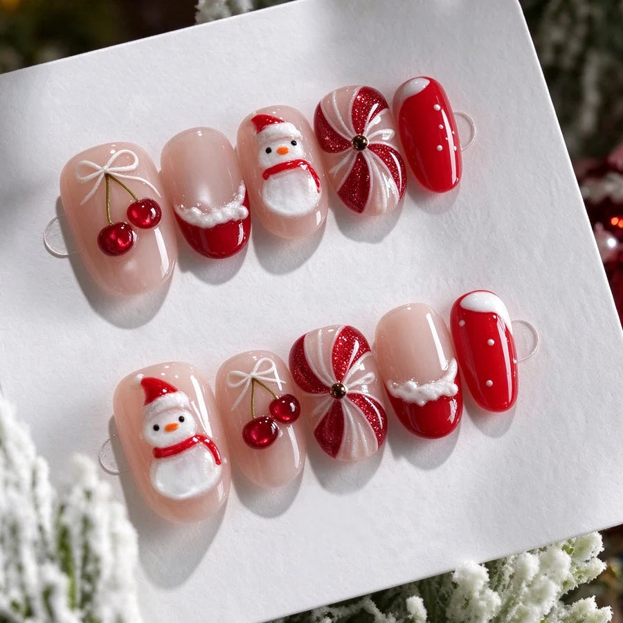 Press-On Nails Christmas Designs Glue-Free & Multiple Sizes