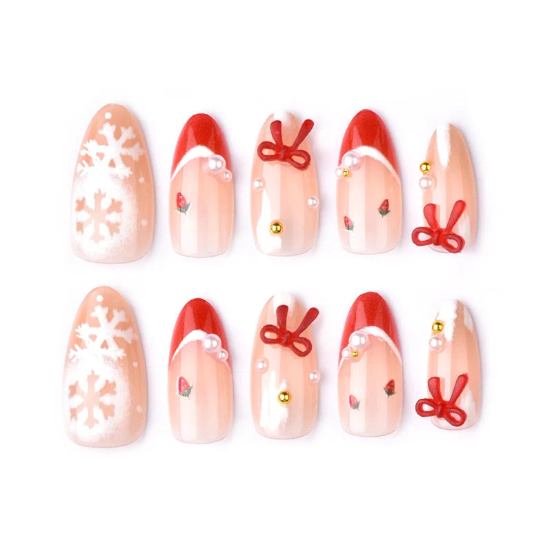 Press-On Nails Festive Snowflake & Bow Peel-And-Press