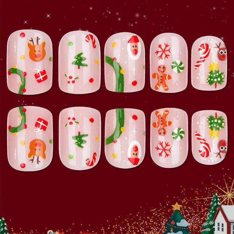 Press-On Nails Holiday Designs Gel Finish & Strong Adhesive