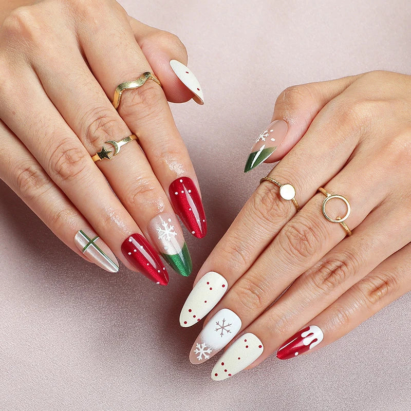 Press-On Nails Holiday Snowflake Design Easy Application Comfortable Fit