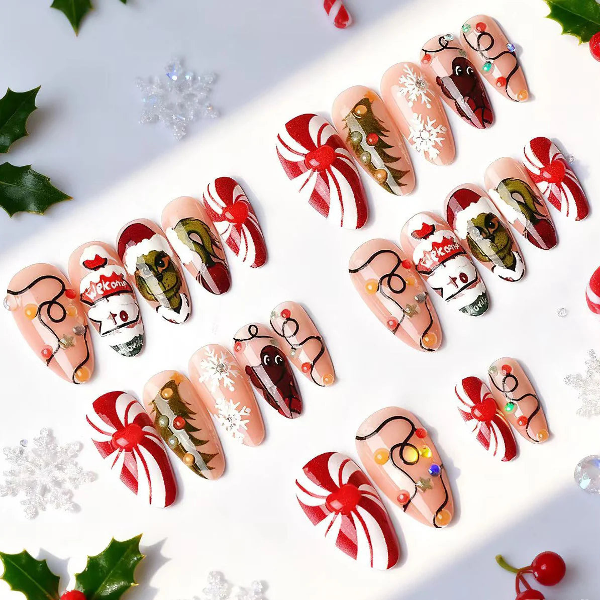 Press-On Nails Peel-And-Stick Holiday Designs Assorted Lengths