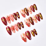Press-On Nails Poinsettia Floral & Metallic Peel-And-Stick