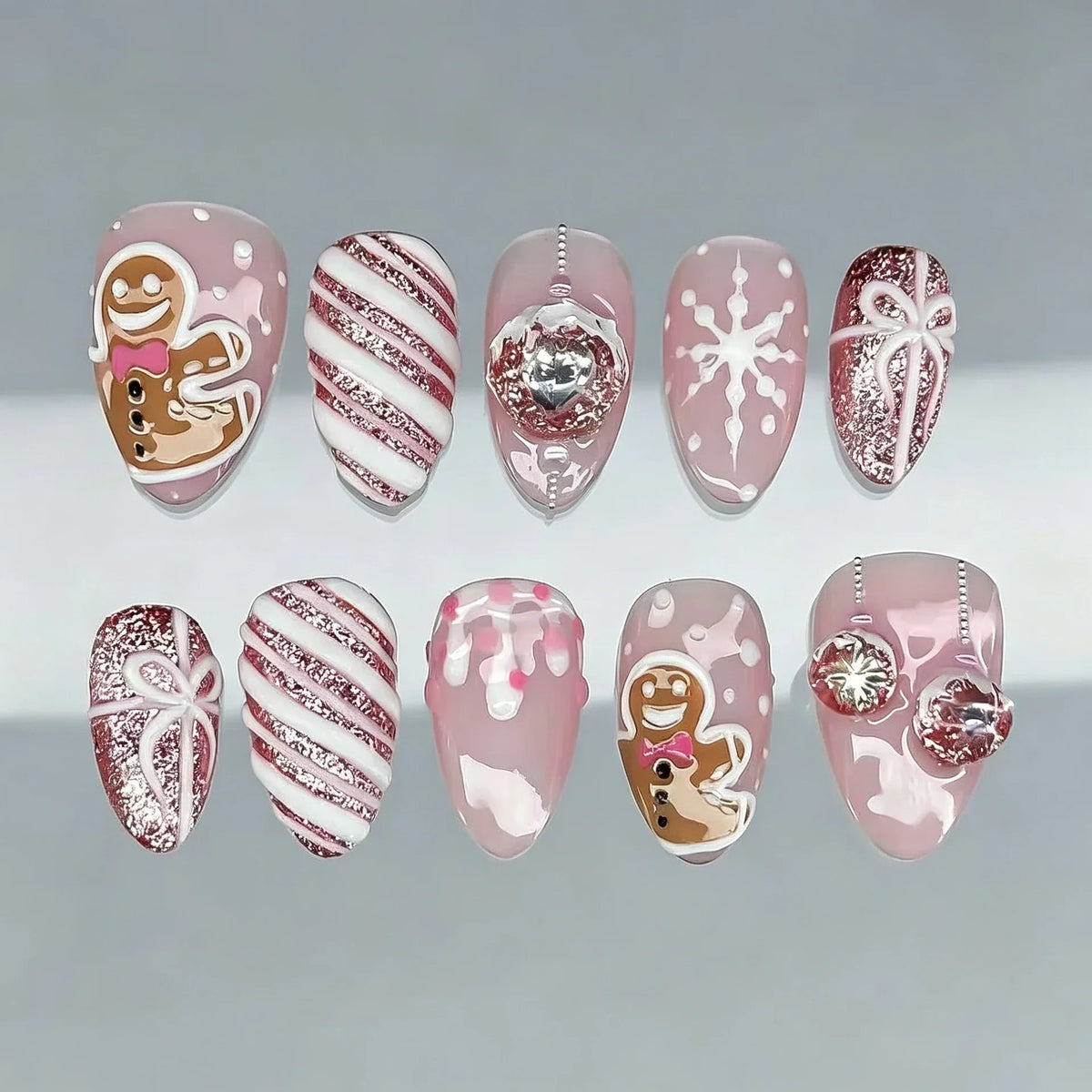 Press-On Nails Pre-Glued Holiday Designs Assorted Sizes