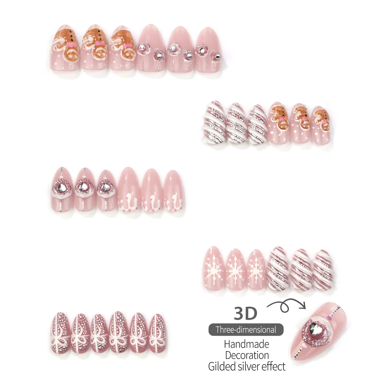 Press-On Nails Pre-Glued Holiday Designs Assorted Sizes