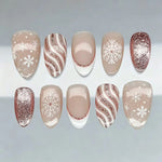 Press-On Nails Snowflake Design & Rose Gold Accents