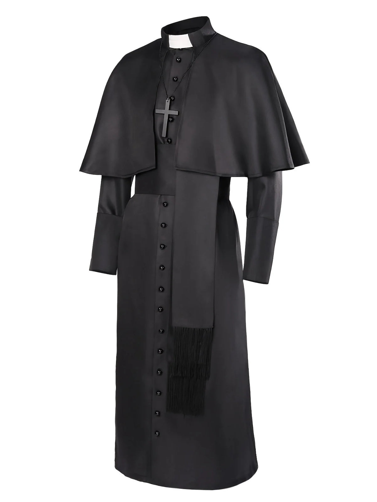 Priest Costume Full-Length Robe Cape & Cross Accessory