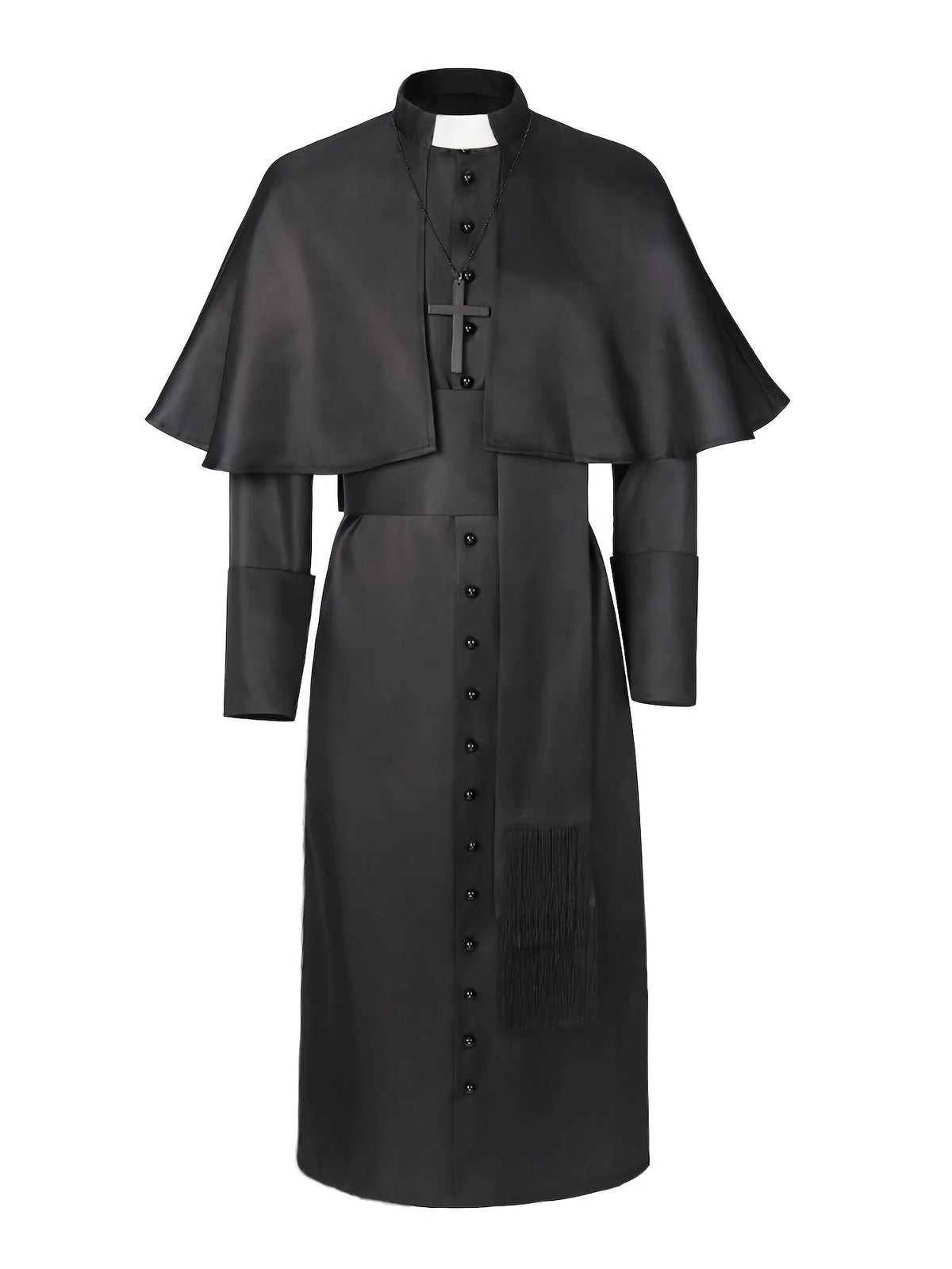 Priest Costume Full-Length Robe Cape & Cross Accessory