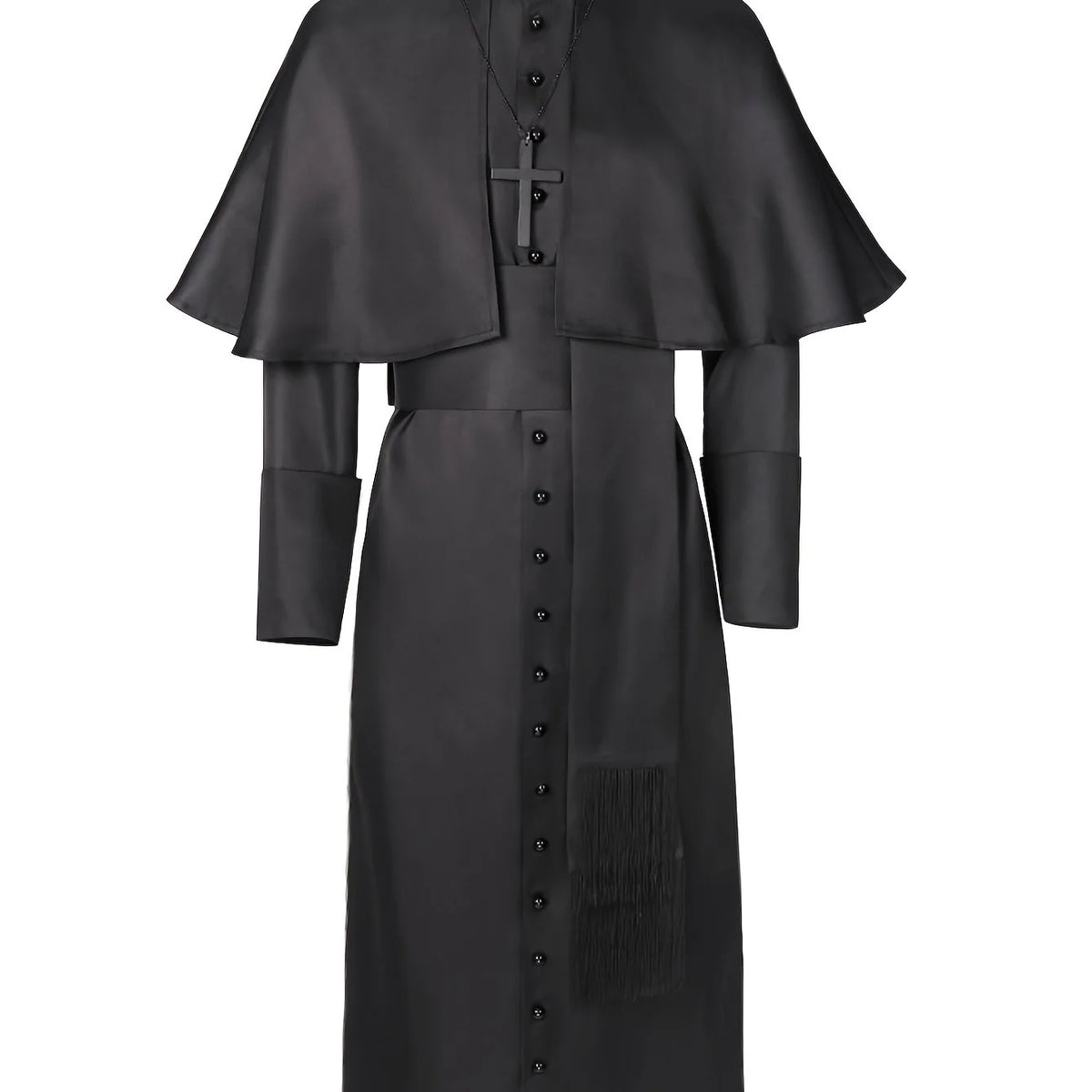 Priest Costume Full-Length Robe Cape & Cross Accessory