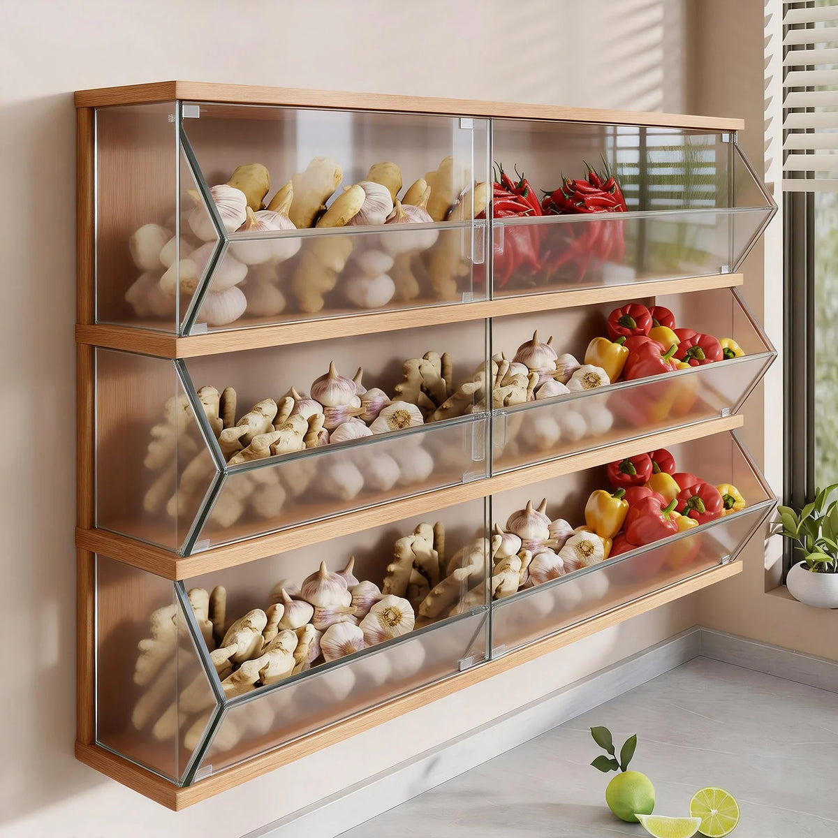 Produce Storage Basket Wall-Mounted Ventilated Two-Tier