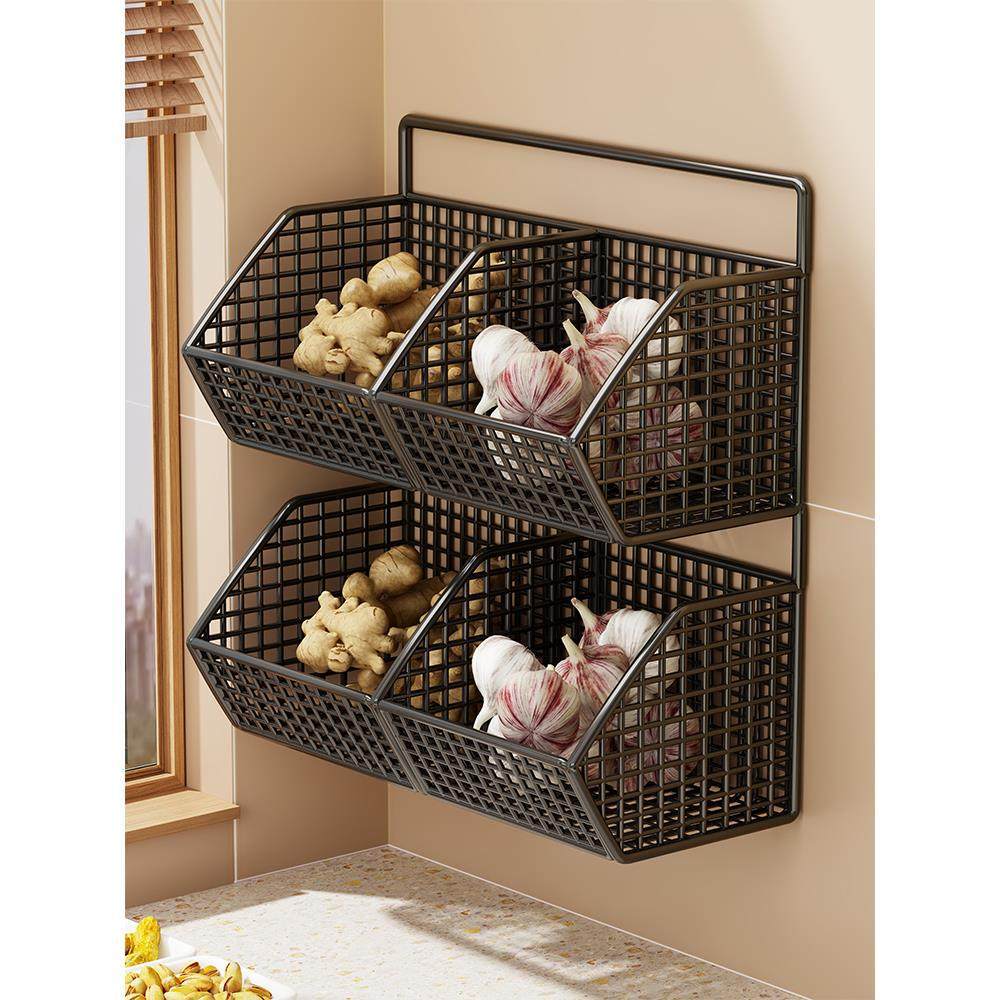 Produce Storage Basket Wall-Mounted Ventilated Two-Tier