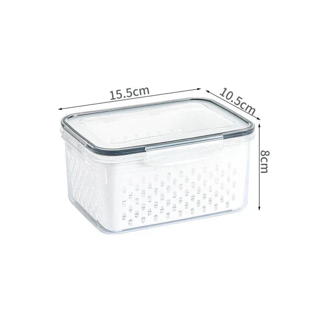 Produce Storage Container Built-In Drain Basket Fridge Organizer