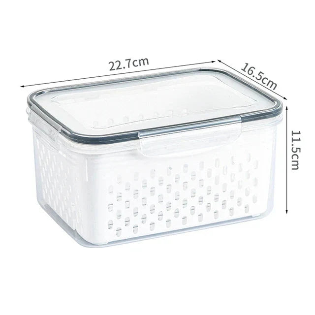 Produce Storage Container Built-In Drain Basket Fridge Organizer