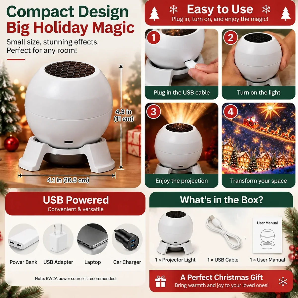 Projection Night Light Themed Scene USB Powered
