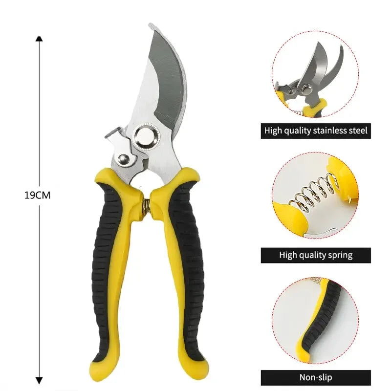 Pruning Shears Stainless Steel Blades Safety Lock & Non-Slip Grip