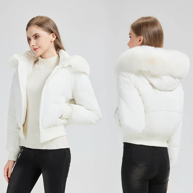 Puffer Bomber Jacket Quilted Thermal Detachable Hood
