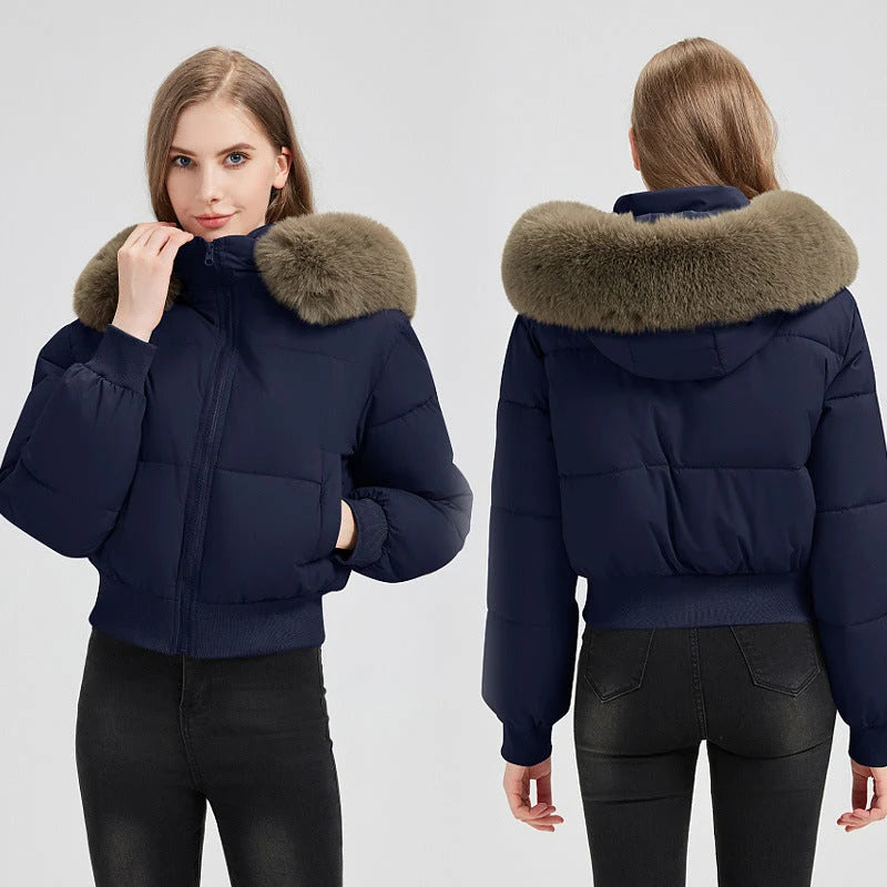 Puffer Bomber Jacket Quilted Thermal Detachable Hood
