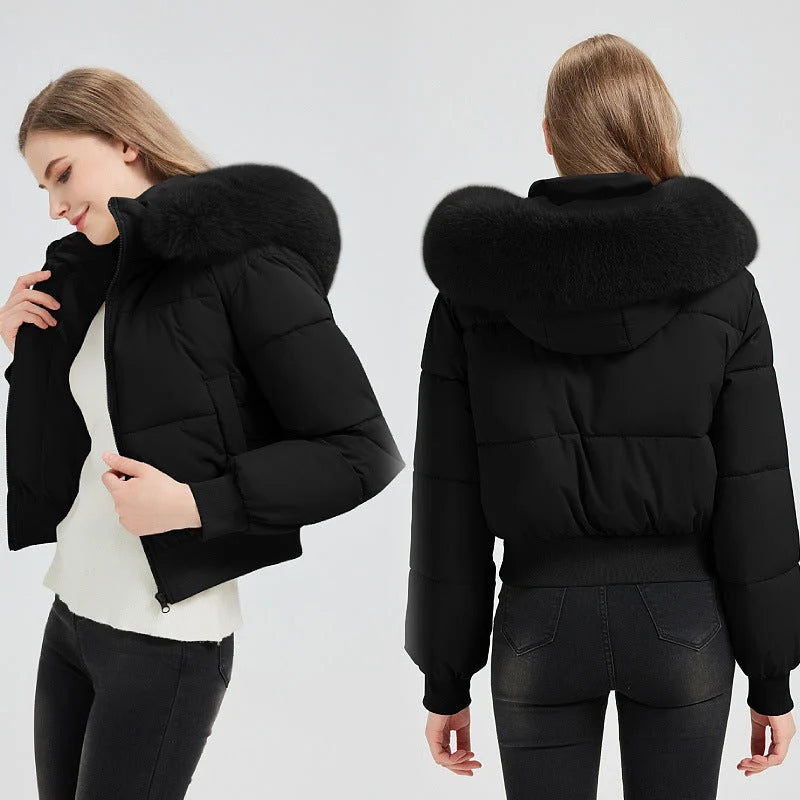 Puffer Bomber Jacket Quilted Thermal Detachable Hood