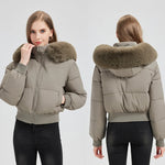 Puffer Bomber Jacket Quilted Thermal Detachable Hood