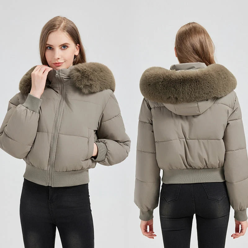 Puffer Bomber Jacket Quilted Thermal Detachable Hood