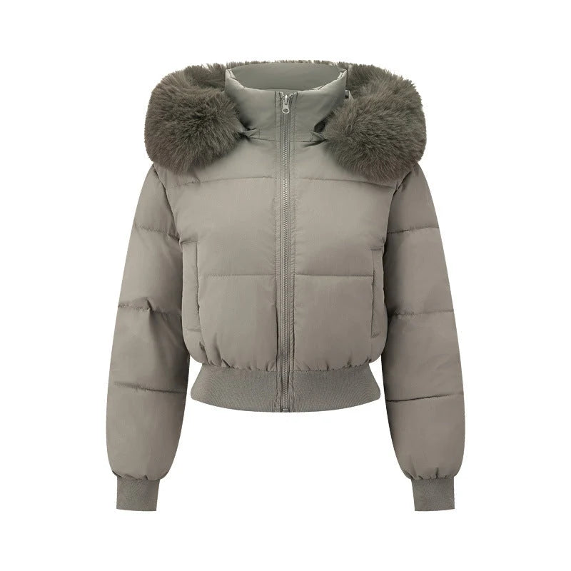 Puffer Bomber Jacket Quilted Thermal Detachable Hood