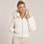 Puffer Jacket Cropped Quilted Faux Fur Hood