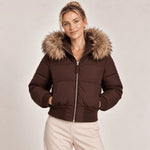 Puffer Jacket Cropped Quilted Faux Fur Hood
