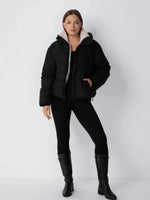 Puffer Jacket Cropped Quilted Faux Fur Lined Detachable Hood