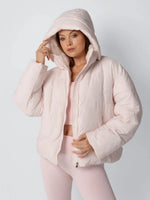 Puffer Jacket Cropped Quilted Faux Fur Lined Detachable Hood