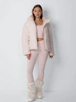 Puffer Jacket Cropped Quilted Faux Fur Lined Detachable Hood
