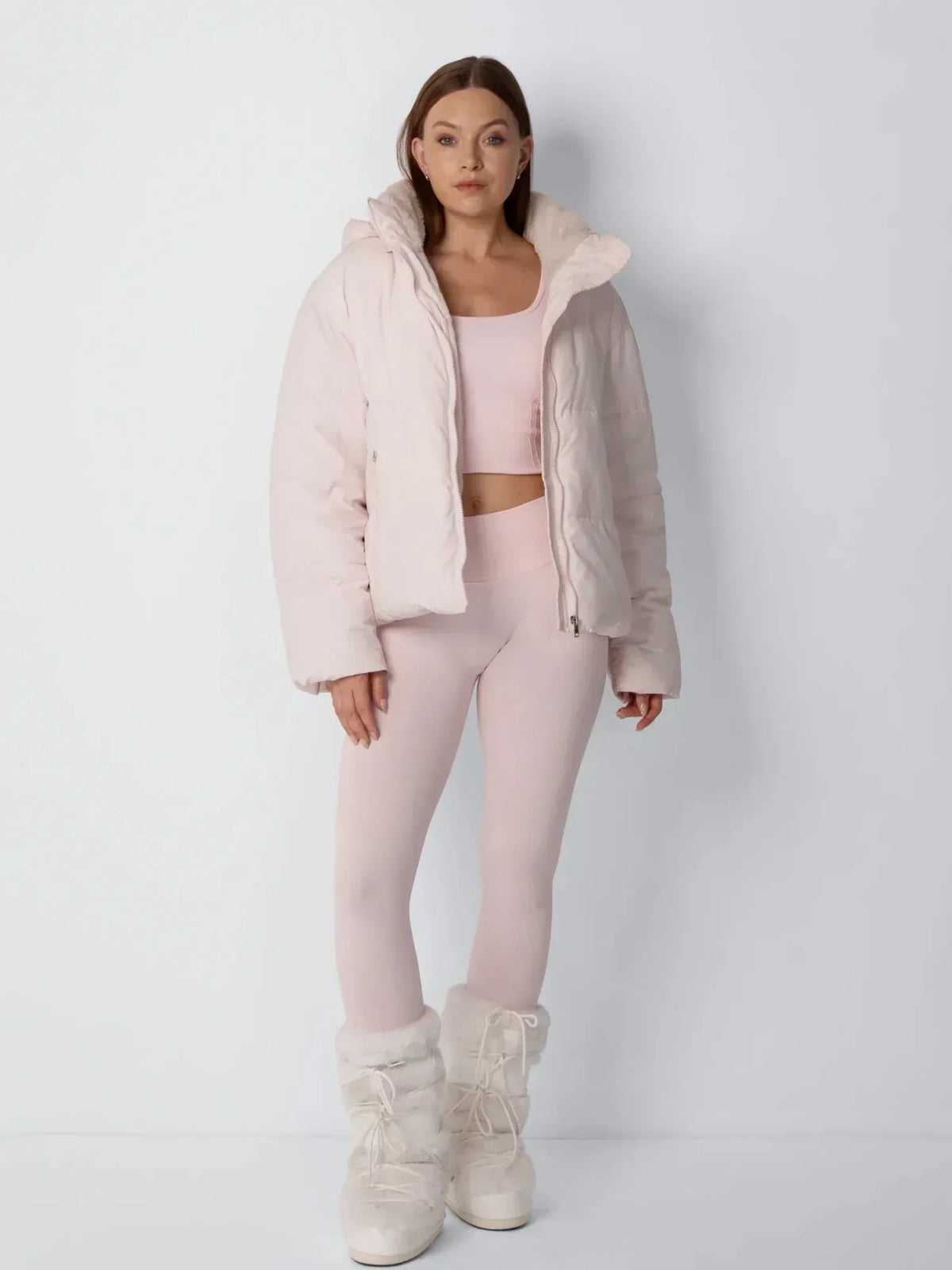 Puffer Jacket Cropped Quilted Faux Fur Lined Detachable Hood
