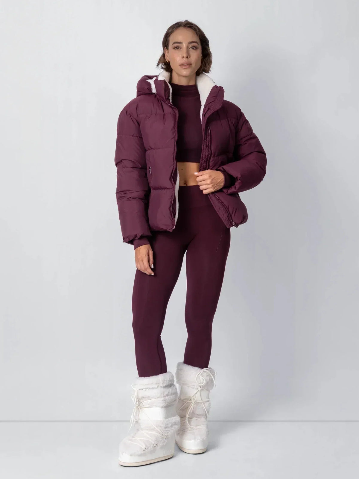 Puffer Jacket Cropped Quilted Faux Fur Lined Detachable Hood