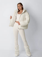 Puffer Jacket Cropped Quilted Faux Fur Lined Detachable Hood