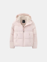 Puffer Jacket Cropped Quilted Faux Fur Lined Detachable Hood