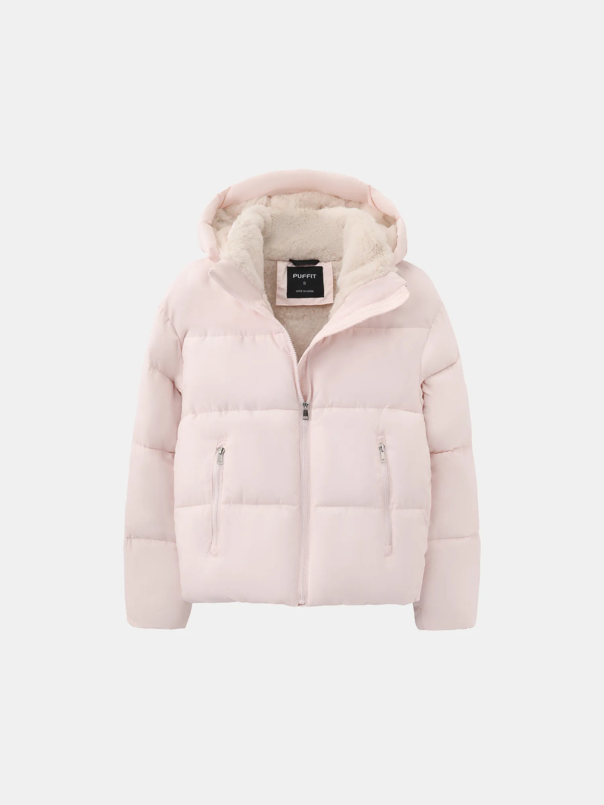 Puffer Jacket Cropped Quilted Faux Fur Lined Detachable Hood