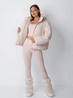 Puffer Jacket Cropped Quilted Faux Fur Lined Detachable Hood