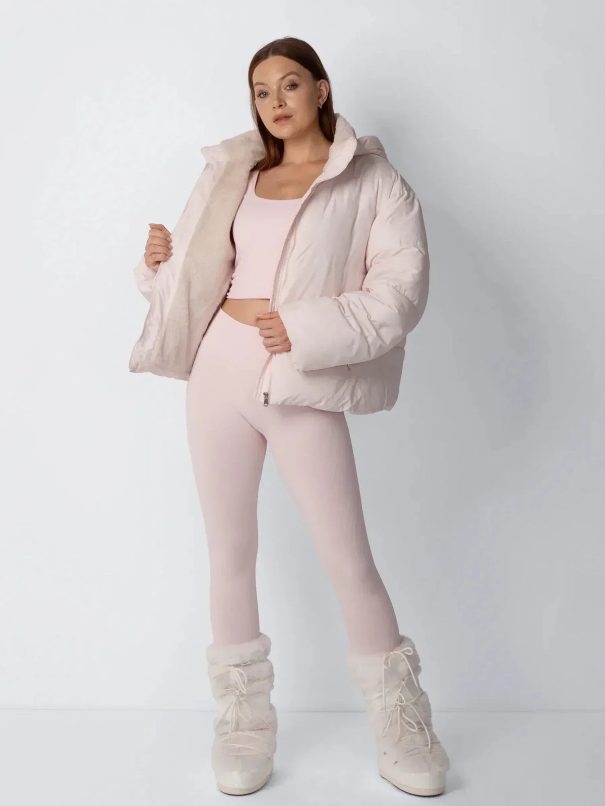 Puffer Jacket Cropped Quilted Faux Fur Lined Detachable Hood