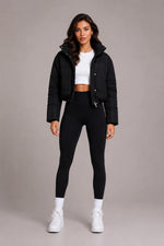 Puffer Jacket Cropped Quilted Fitted Hood Zipper Pockets