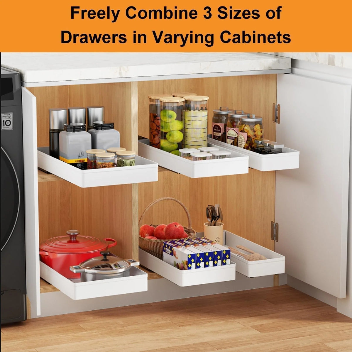 Pull-Out Cabinet Organizer 3-Piece No-Drill 55 lb