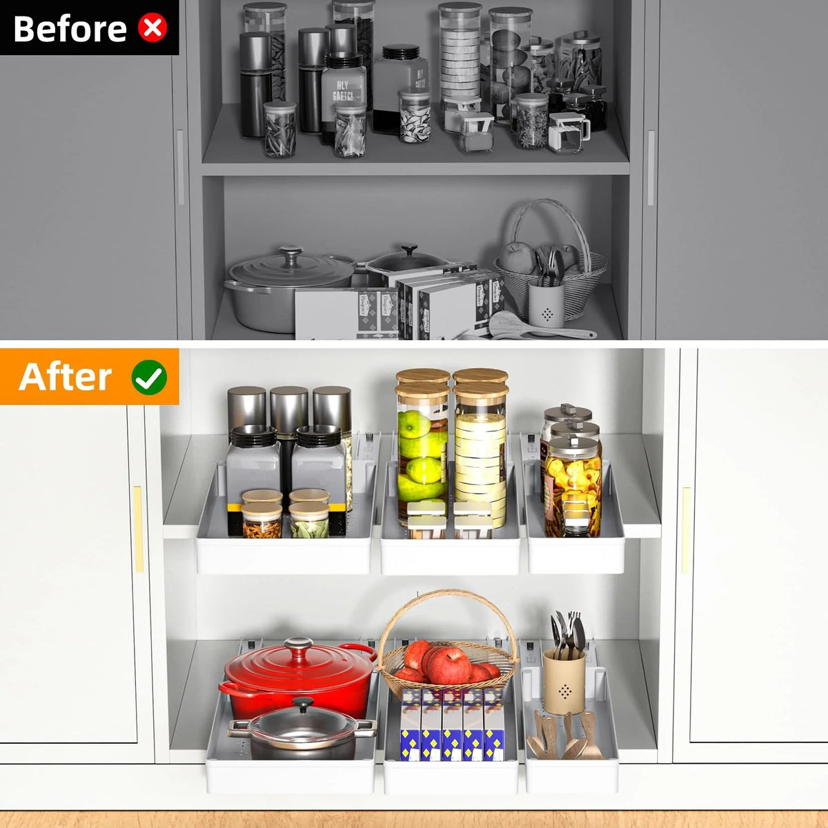 Pull-Out Cabinet Organizer 3-Piece No-Drill 55 lb