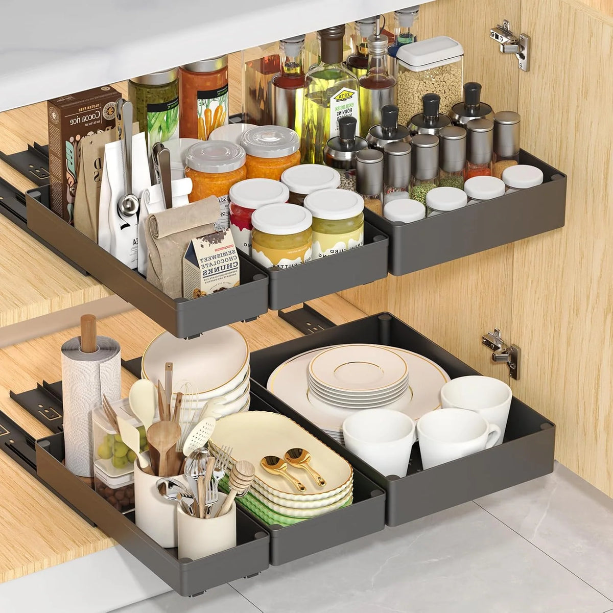 Pull-Out Cabinet Organizer 3-Piece No-Drill 55 lb