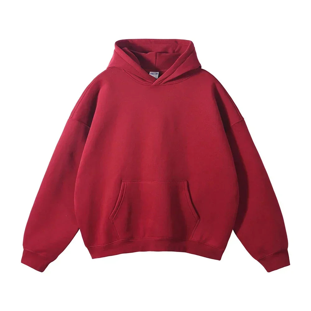 Pullover Hoodie Relaxed Fit Kangaroo Pocket Fixed Hood
