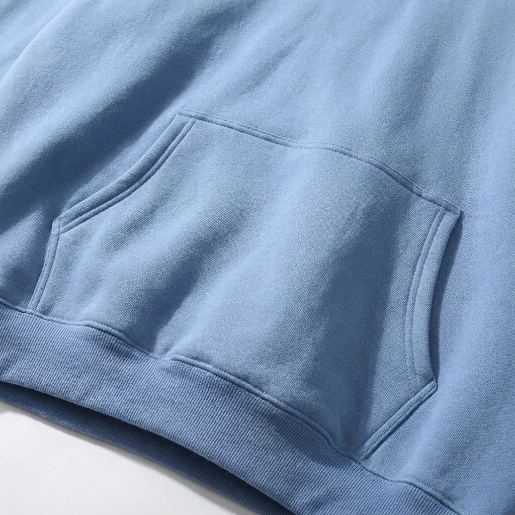 Pullover Hoodie Relaxed Fit Kangaroo Pocket Ribbed Cuffs & Hem